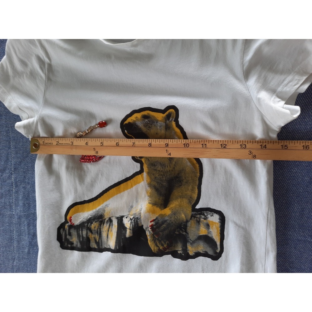 Stella McCartney White Graphic Bear T-Shirt Beaded Lips Embellished Italy - Picture 4 of 9